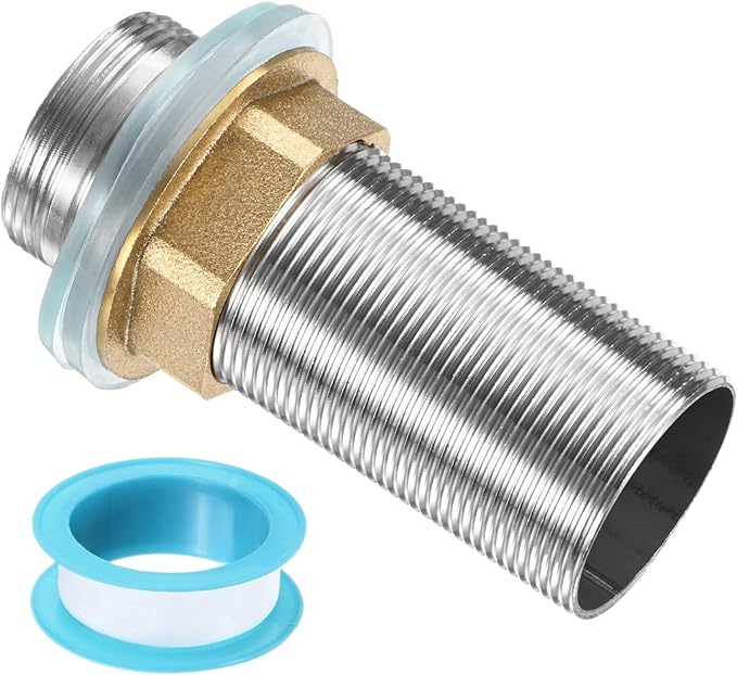 uxcell Faucet Mount Extension Shank 3.2"x 1.25" Stainless Steel Pipe Faucet Extension Nipple Locknut Kit Extension Threaded Lengthen Fixed High Foot with Raised Nut and Gasket Fittings