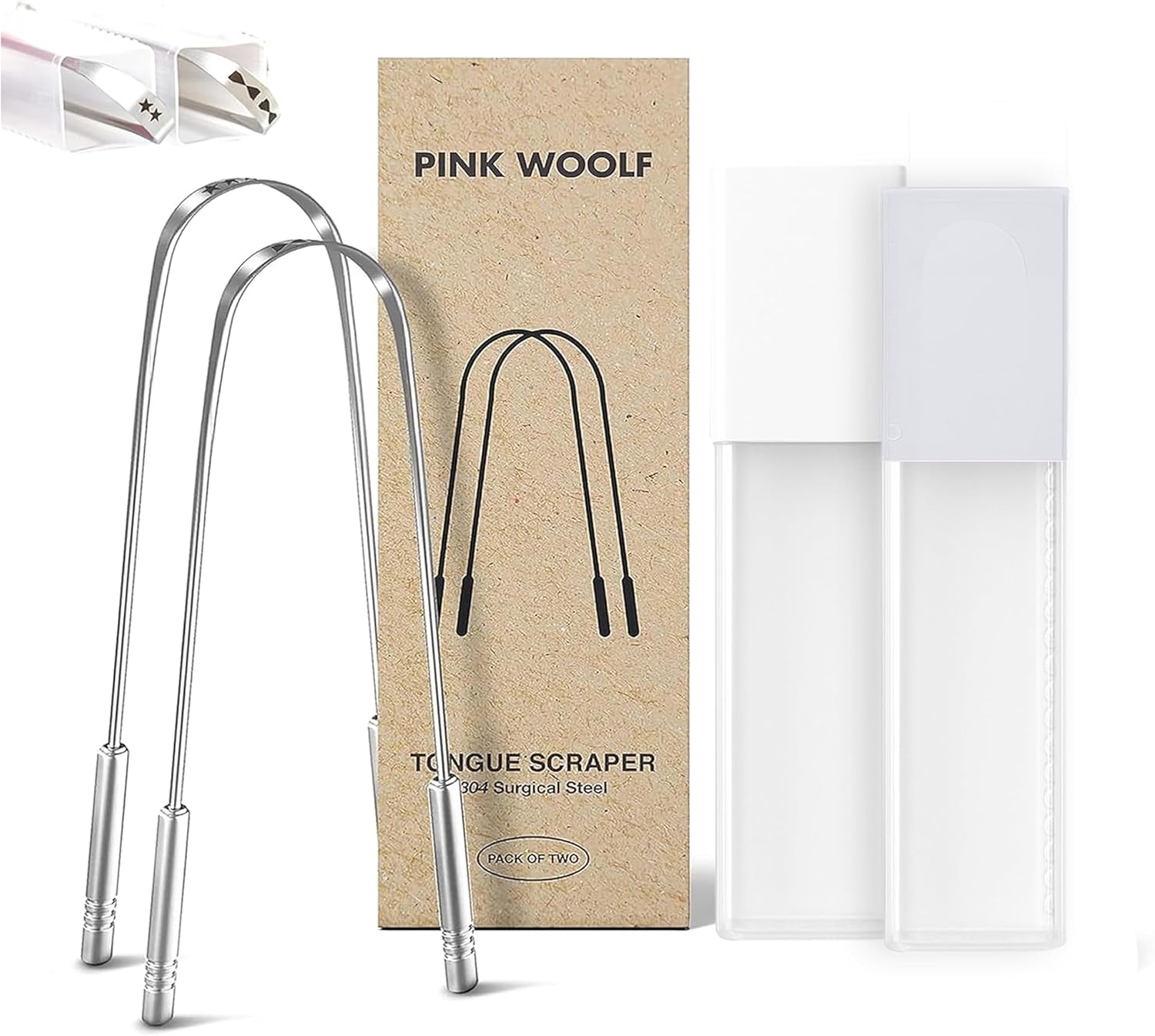 Stainless Steel Tongue Cleaner, 2 Pack with Travel Case and Unique Identifying Mark, Scrapes All Gunk, Fights Bad Breath, Improves Oral Hygiene