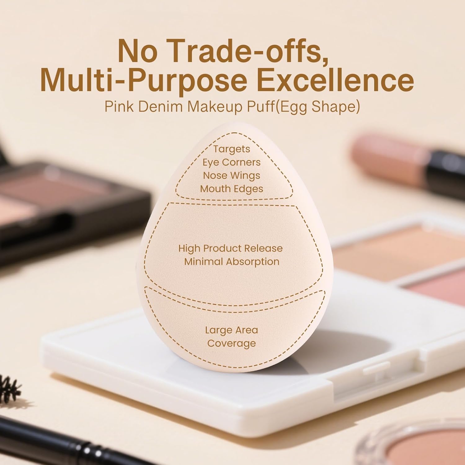 Pink Denim Makeup Sponges,Super Soft Blenders Sponge for Liquid Foundation Sponge,Large&Soft Yet Bouncy Rubycell,Egg&Flat Edge shape for Dry/Combination Skin,Travel Friendly,2pcs &Storage Case