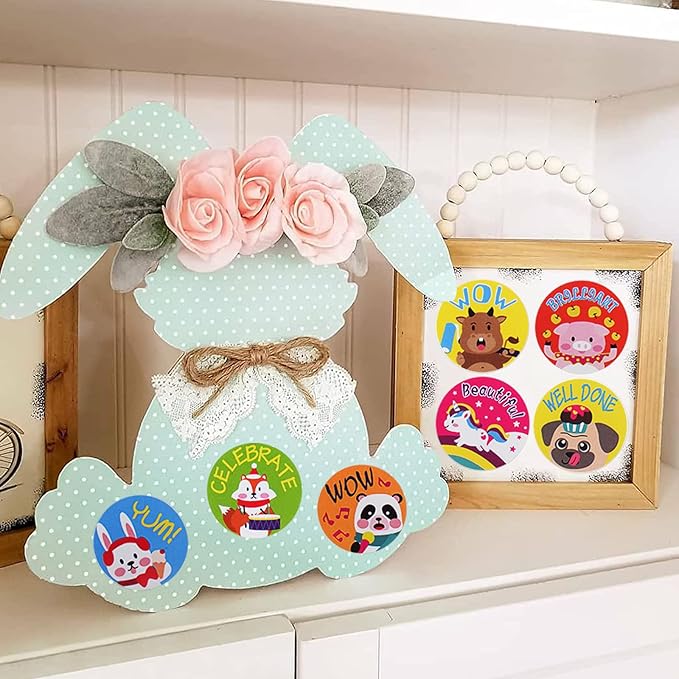 1000 Pcs Kid Stickers Animals, Stickers for Childens Teachers Students School Classroom in 16 Designs Motivational Stickers (1 Inch / 2 Rolls)