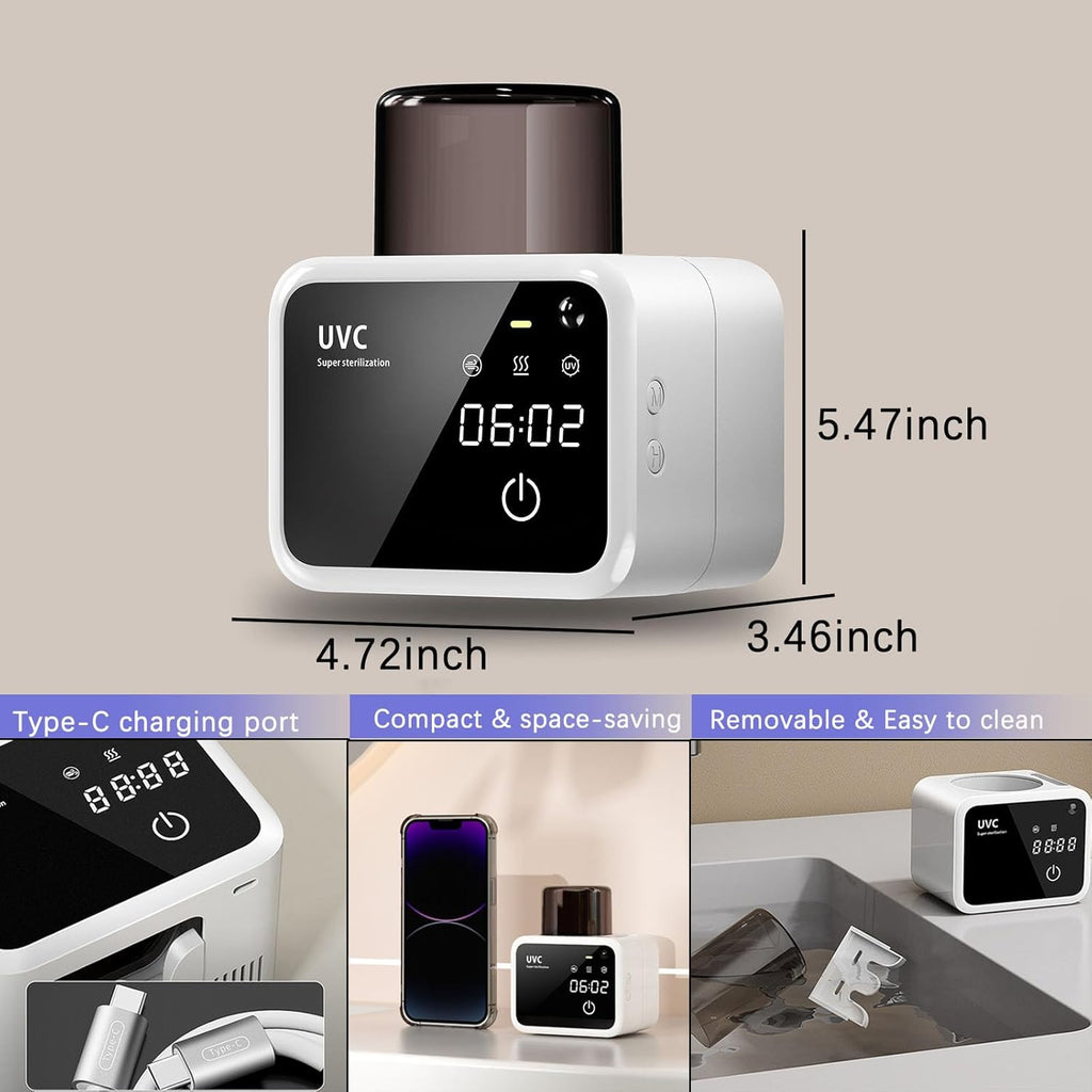 Bathroom Toothbrush Holders-2 Slots 1 Cup,Electric Toothbrush Holder with Constant Temperature Drying, Timed Cleaning, Air Drying, Rechargeable Wall-Mounted Toothbrush Holder with 4000mAh (White)