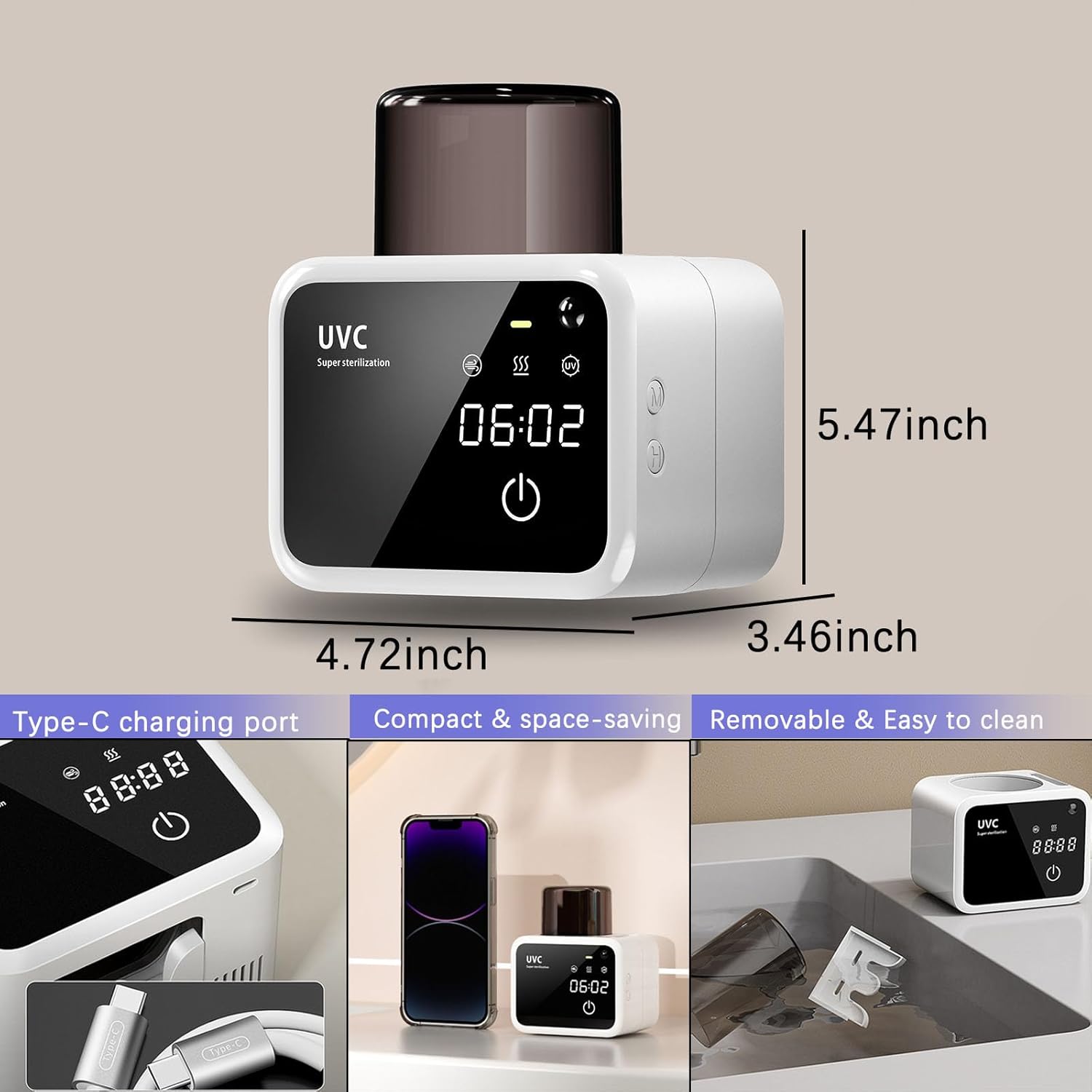 Bathroom Toothbrush Holders-2 Slots 1 Cup,Electric Toothbrush Holder with Constant Temperature Drying, Timed Cleaning, Air Drying, Rechargeable Wall-Mounted Toothbrush Holder with 4000mAh (White)