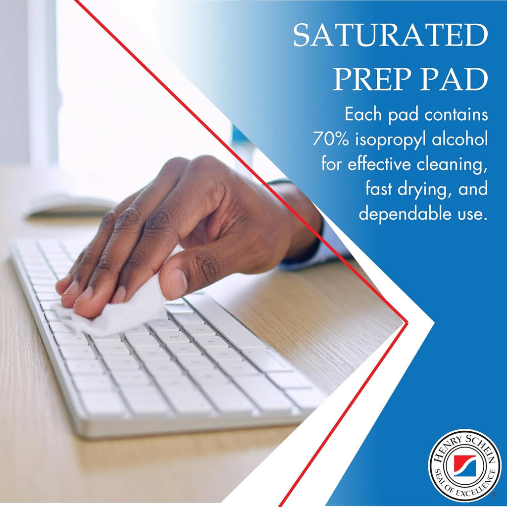 Henry Schein Large Alcohol Prep Pads (4 Boxes, 800 Total) – 70% Isopropyl Alcohol Wipes, Individually Wrapped – 2-Ply, Textured – Skin Prep Alcohol Swabs – Sterile Pads