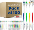 100 Toothbrushes Bulk Wholesale Quantity Standard Size, Dental Care Toiletries, Medium Soft Bristles, Individually Wrapped, Homeless Care, Disposable Use, Hotels, Travel