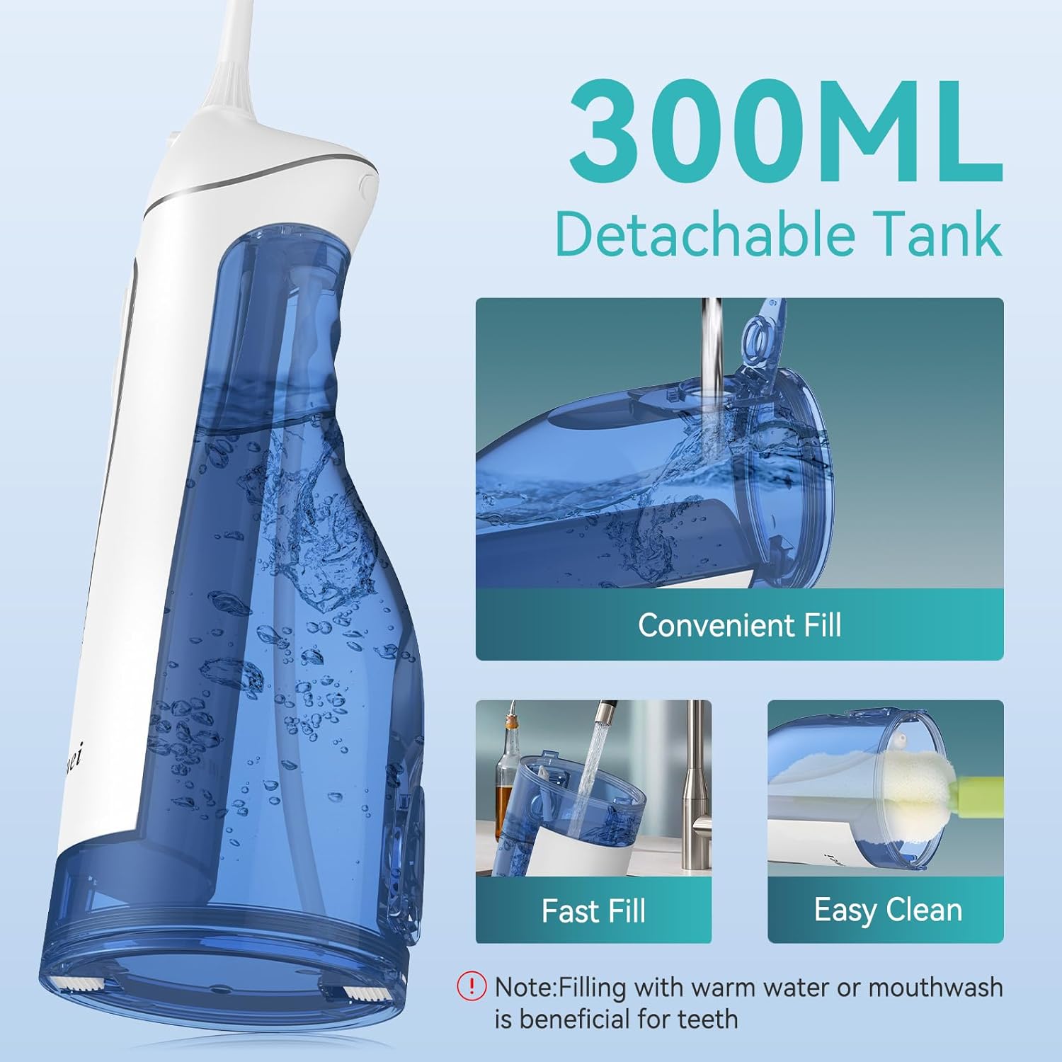 Water Dental Flossers for Teeth，300ML Cordless Portable Electric Water Flosser, 4 Modes Oral Irrigator, Waterproof Rechargeable Water Floss for Deep Cleaning,Plaque Remover,Braces Home Travel Use