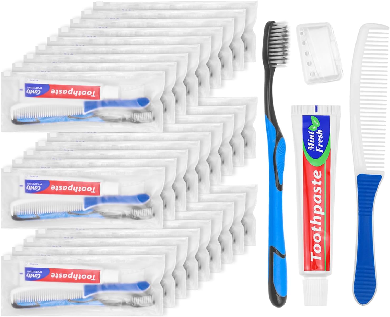 Travel Toothbrushes Kit, Individually Packaged,Toothbrush and Toothpaste Set Bulk, with Comb, Suitable for Hotels, Travel, Business Trip (60 Sets)