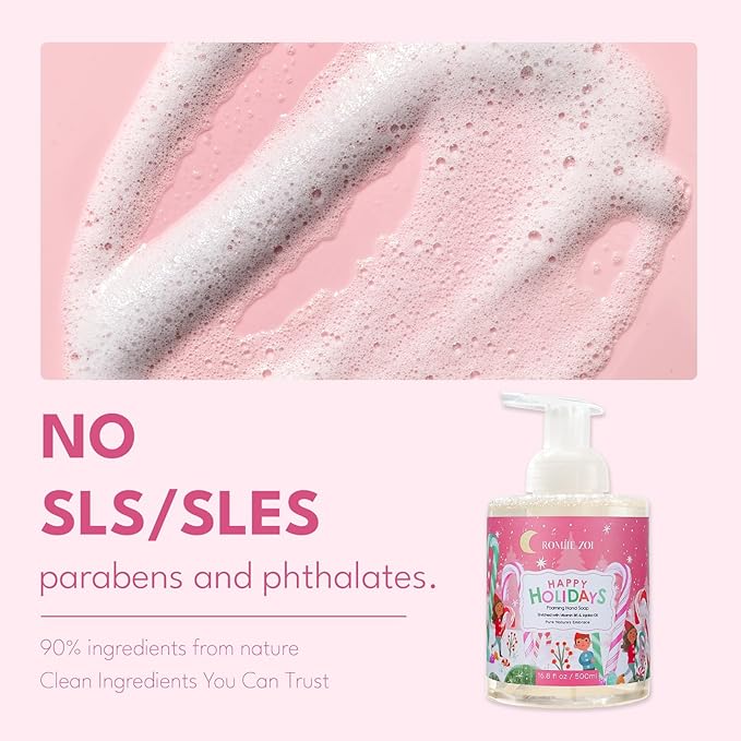 ROMIIE ZOI Christmas Foaming Hand Soap with Gift Box- Happy Holidays, Infused with Peppermint - 500ml/ 16.8oz