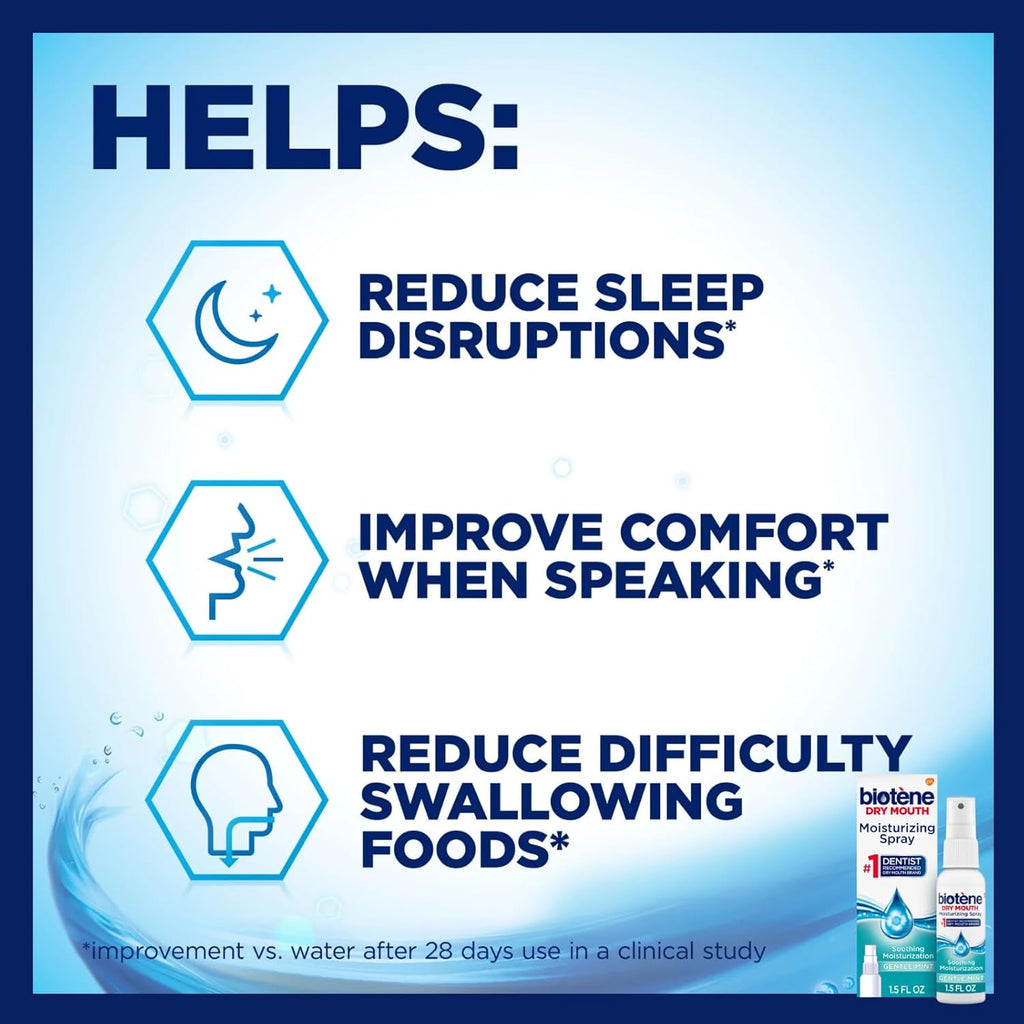 1 Pack of Biotene Moisturizing Dry Mouth Spray, Moisturizing Spray for Dry Mouth and Bad Breath, Gentle Mint - 1.5 fl oz + Vitamin and Mineral Exclusive Guide