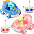 2 Pack Pink Dinosaur Remote Control Car Toys, Christmas Birthday Gifts for Girls 2 3 4 5 Years Old, Dino RC Car with Music and Light, Toddlers Toys for Kids 2-5 Year Old,(Pink Blue)