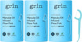 Grin Tooth Picks Flossers for Adults – Manuka Oil Infused Dental Floss Picks for Teeth Cleaning - Natural Mint Flavor - 100% Recycled Plastic Handle - 80 Count Canister (Pack of 3)
