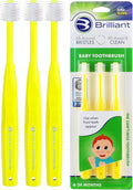 Brilliant Oral Care Baby Toothbrush with Soft Bristles and Round Head, for a Toddler Approved, Easy to Use All-Around Clean Mouth, Ages 0-2 Years, Yellow, 3 Pack
