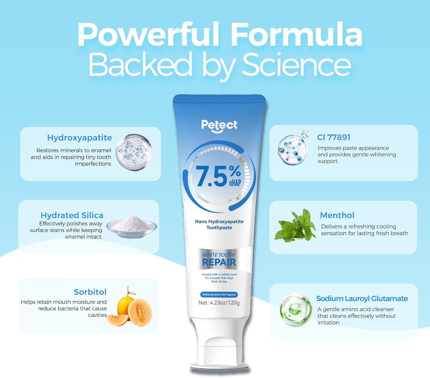 Hydroxyapatite Toothpaste, ICY Melon Mint, Enamel Protection Formula, Tooth Strengthening, Fresh Breath, Daily Use for Oral Health 4.23 OZ