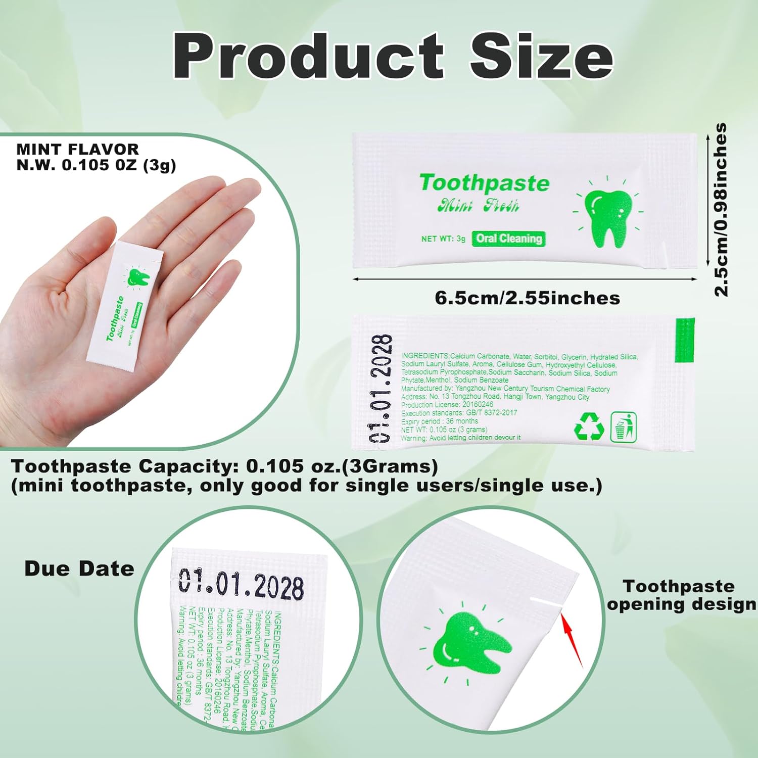 Too Small Bulk Travel Size Toothpaste Pack of 30,0.105 oz Extra Small Toothpaste Travel Size Bulk Mint Mini Disposable Toothpaste for Hotel,Guests,Homeless,Charity(Only Good for Single Use)