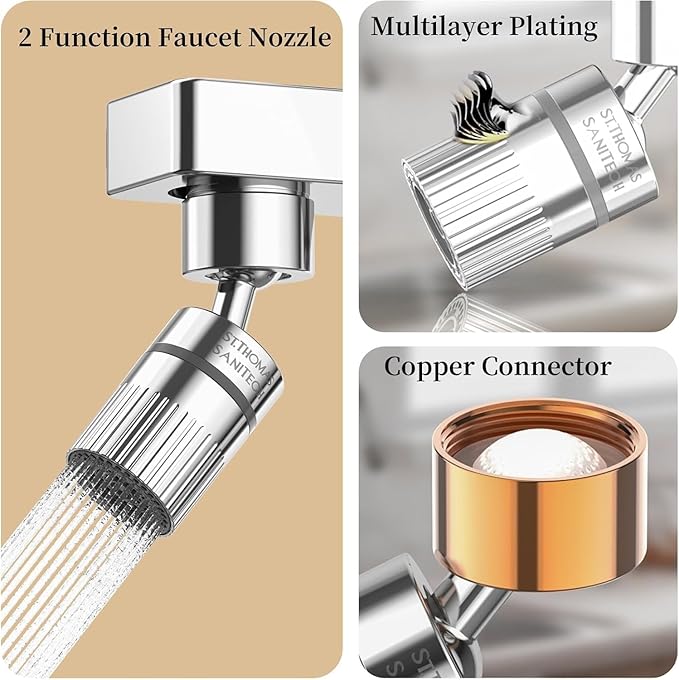 2PC ST.THOMAS Swivel Faucet Aerator,2-function Faucet Nozzle,360° Big Angle Rotate kitchen faucet head replacement,Faucet Extender for Kitchen 55/64 inch Female Thread,Kitchen Sink Aerator