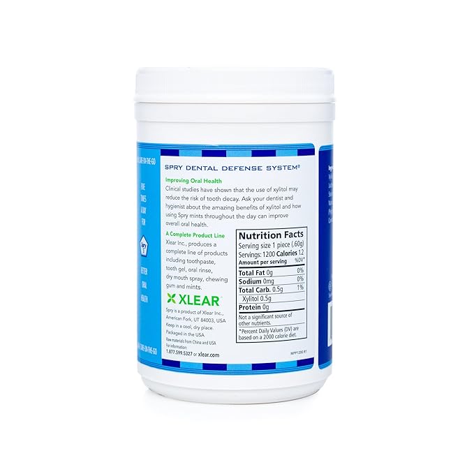 Spry Xylitol Peppermint Sugar Free Candy - Promote Oral Health, Increase Saliva Production, Stop Bad Breath, Non-GMO, Gluten-Free, 1200 Count (Pack of 1)