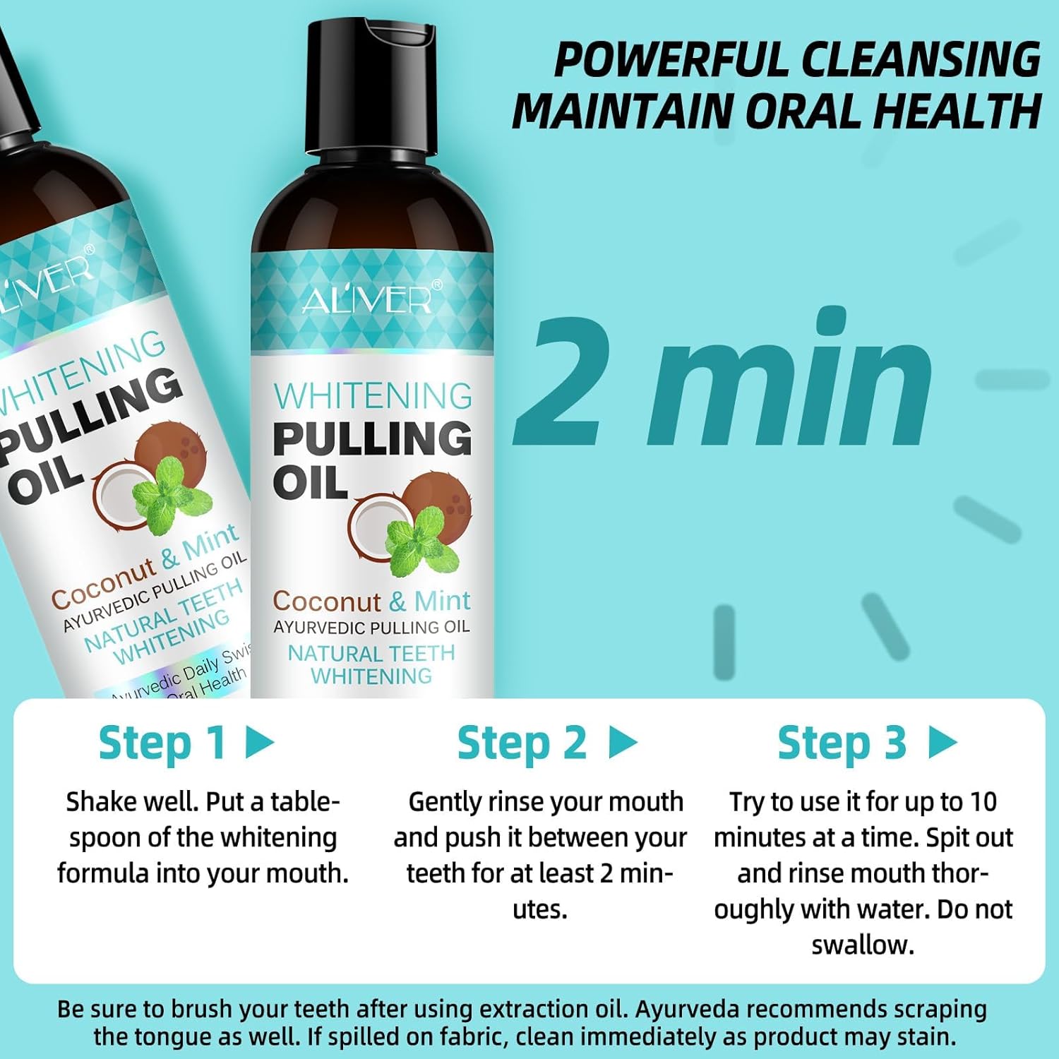 Coconut Oil Pulling with Peppermint Oil-Mouthwash for Oral Care-Helps with Fresh Breath, Organic Essential Oils Mouthwash with Tongue Scraper,Treatment for Gums-237ML