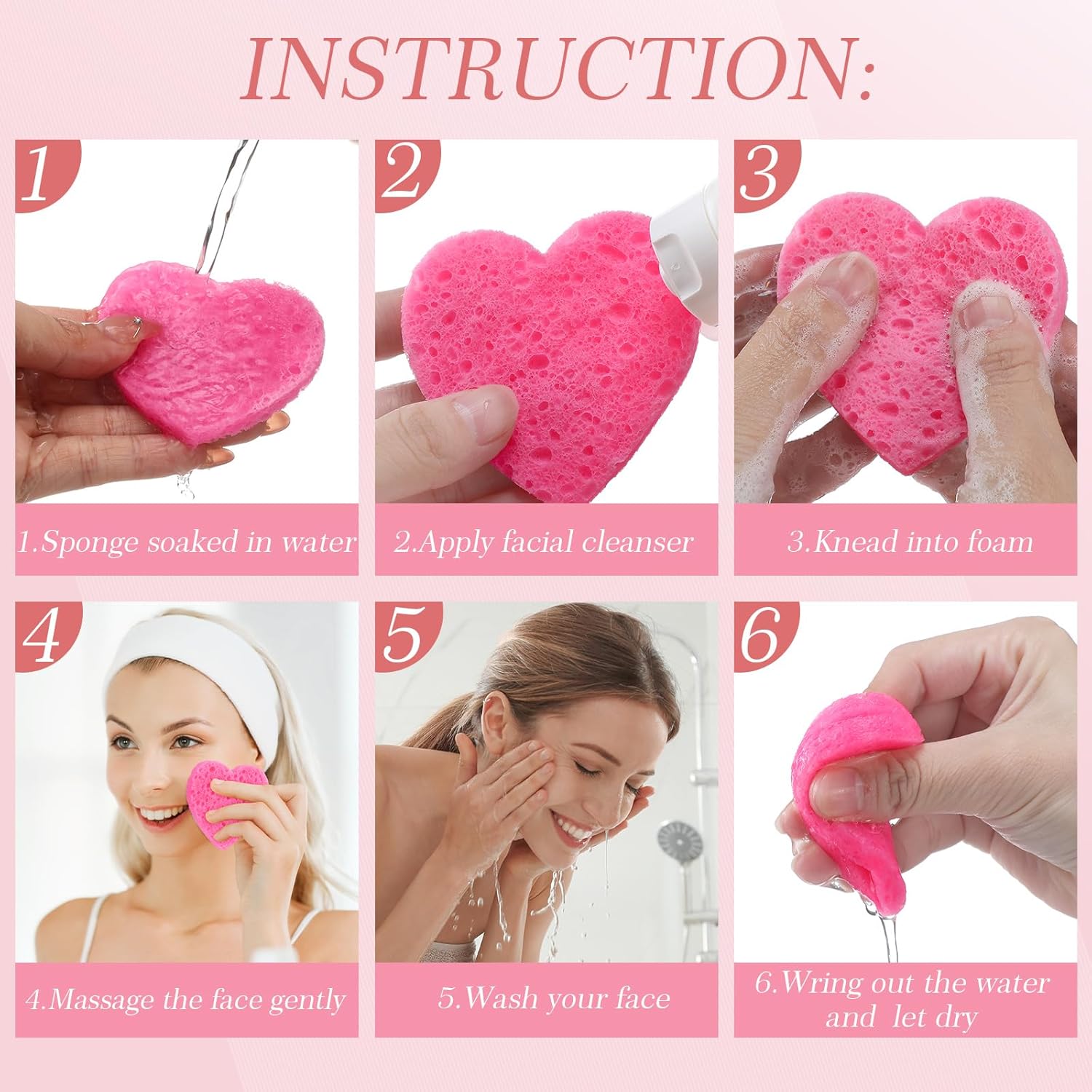 Sieral 120 Pcs Compressed Facial Sponges with Container Disposable Face Sponge Pads for Washing Face Cleansing Exfoliating Esthetician Makeup Removal(Heart,Rose Red)