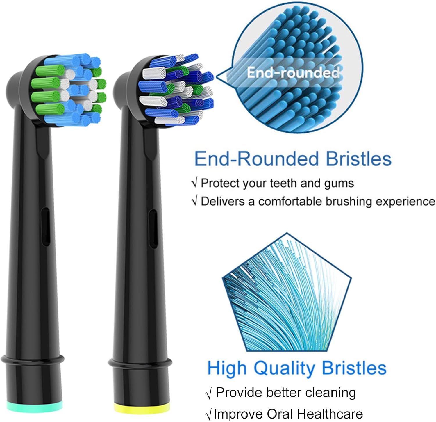 8pcs Replacement Heads Compatible with Oral B Electric Toothbrush, 4pcs Precision Clean and 4pcs Cross Clean Brush Heads, Black