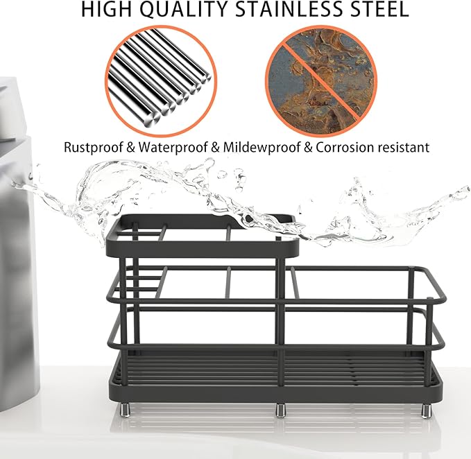 Toothbrush Holder for Bathroom, Stainless Steel Multi-Functional 6 Slots Toothbrush Razor Holder Bathroom Accessories Organizer, Black, L