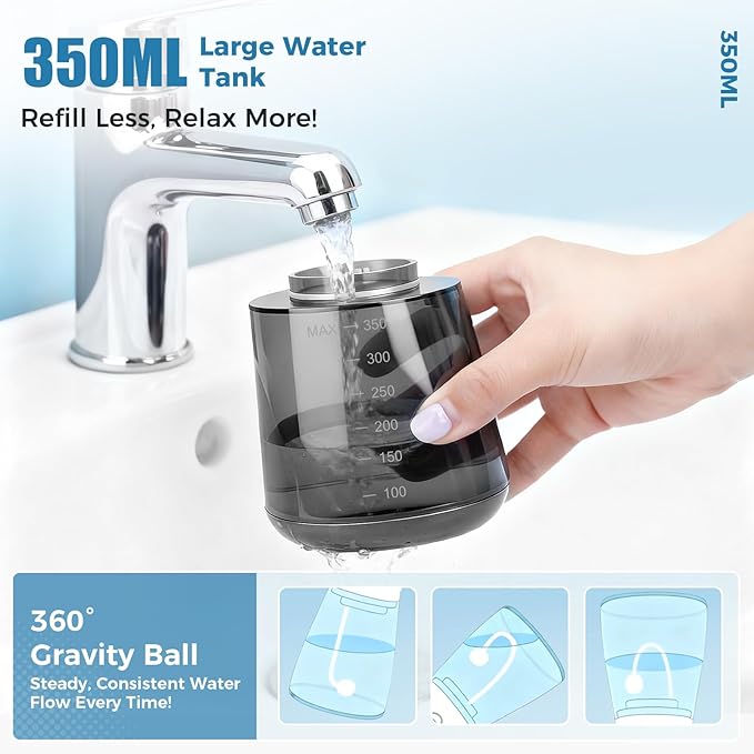 Water Dental Flosser Pick for Teeth, Cordless Oral Irrigator Cleaner 350ML IPX7 Waterproof Rechargeable, 4 Modes 4 nozzles, Portable Professional Flossing for Cleaning Gum Care Braces Home Travel