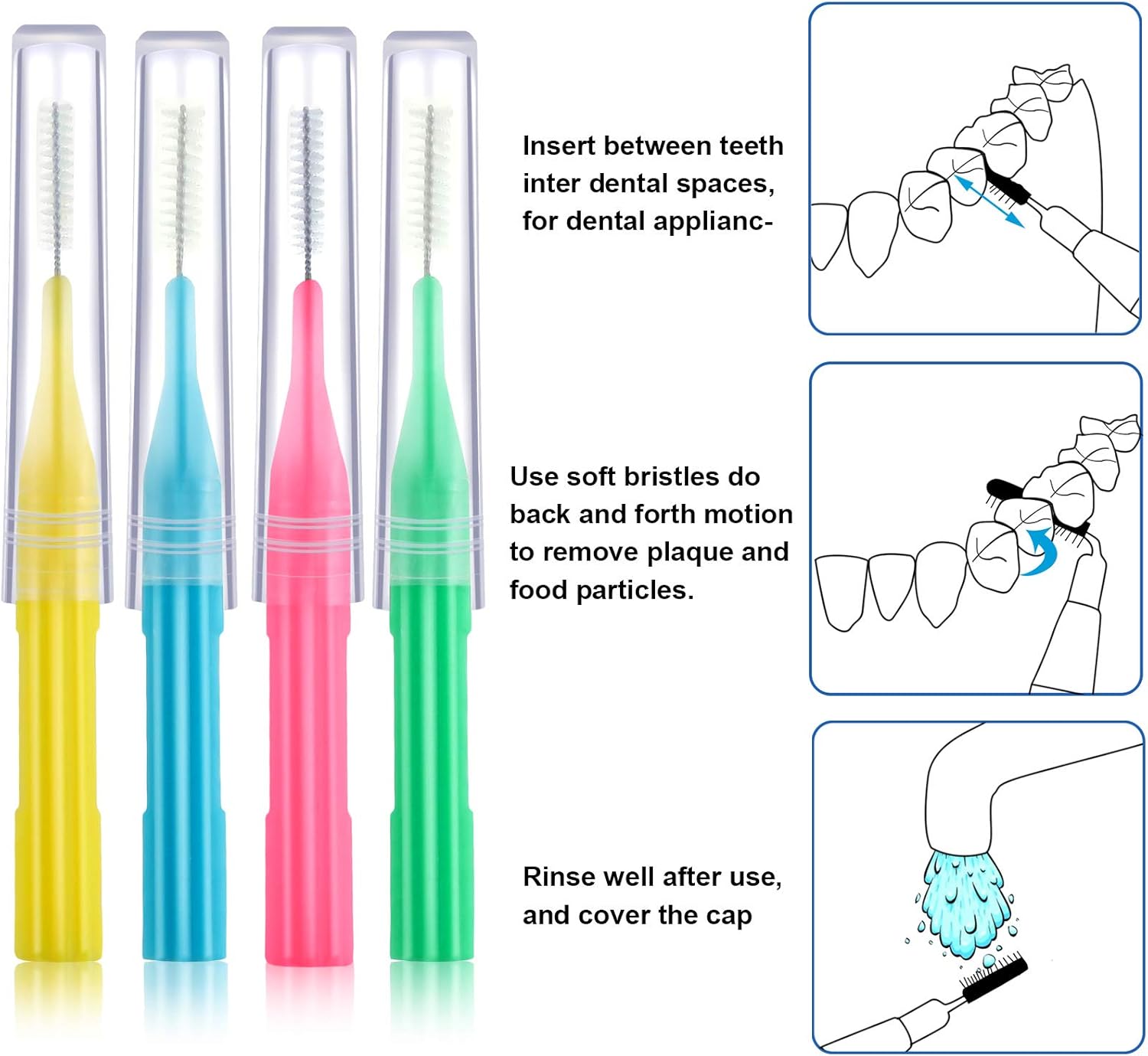 100 Pieces Braces Brush for Cleaner Interdental Brush Toothpick Dental Flossing Head Oral Hygiene Flosser Tooth Cleaning Tool (Light Blue, Pink, Yellow, Light Green)