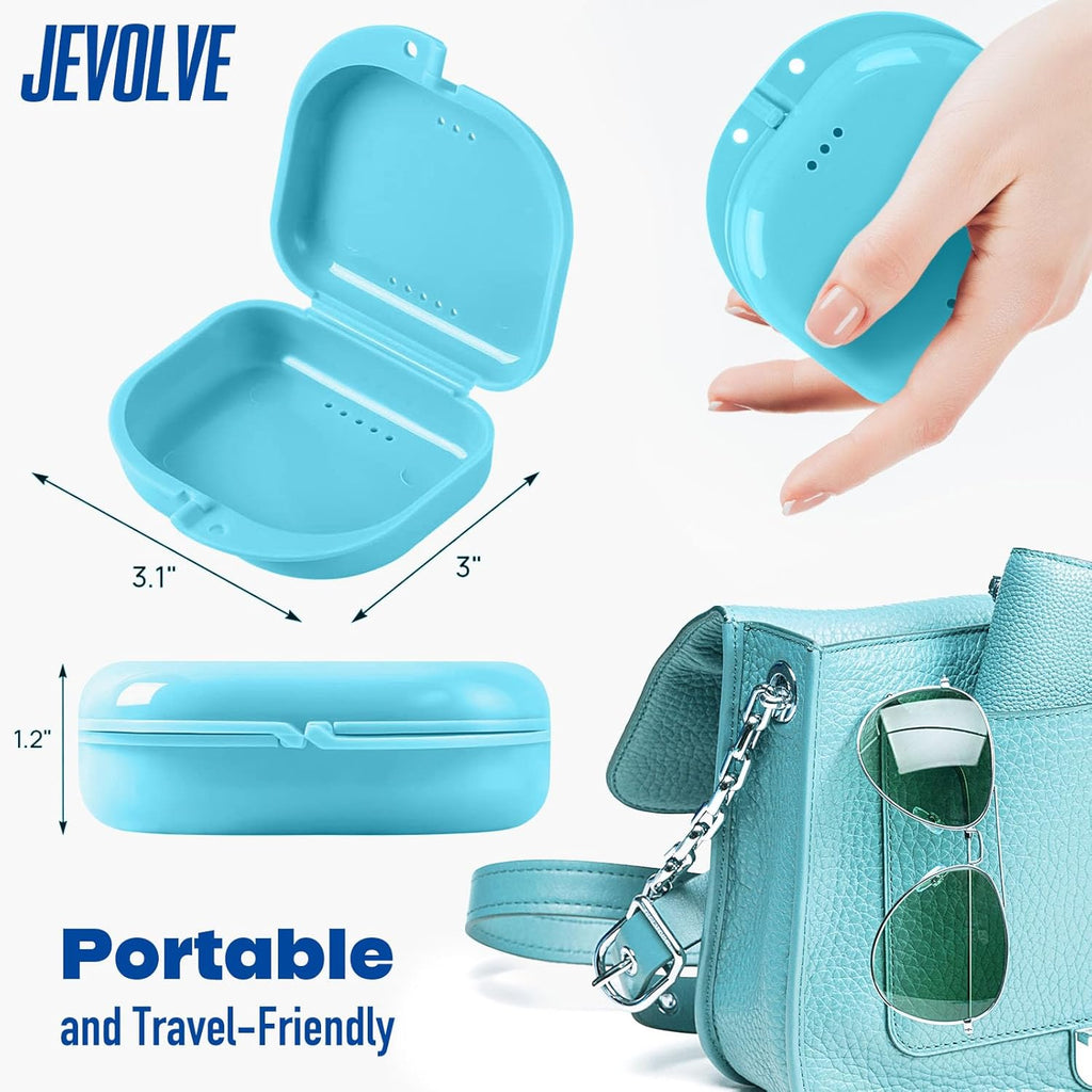 10 PCs Dental Grade Trapezoid Denture Bath Case by JEVOLVE | Retainer Case Tooth Case Denture Box Denture Storage Boxes | Denture Cleaner Cup Travel Portable Denture Box for Home Office (Blue)
