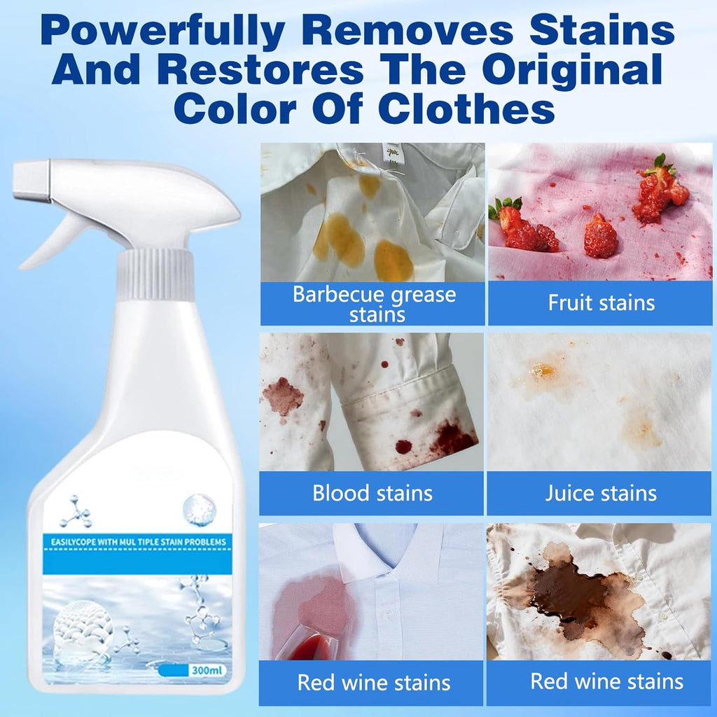 Wondolla Stain Remover, Stain Treater Spray, White Shirt Guardian Dry Clean Spray, Clothes Oil Laundry Cleaning Remover, Strong Decontamination for Grease/Oil/Food on Clothes and Shoes (1PC,300ML)