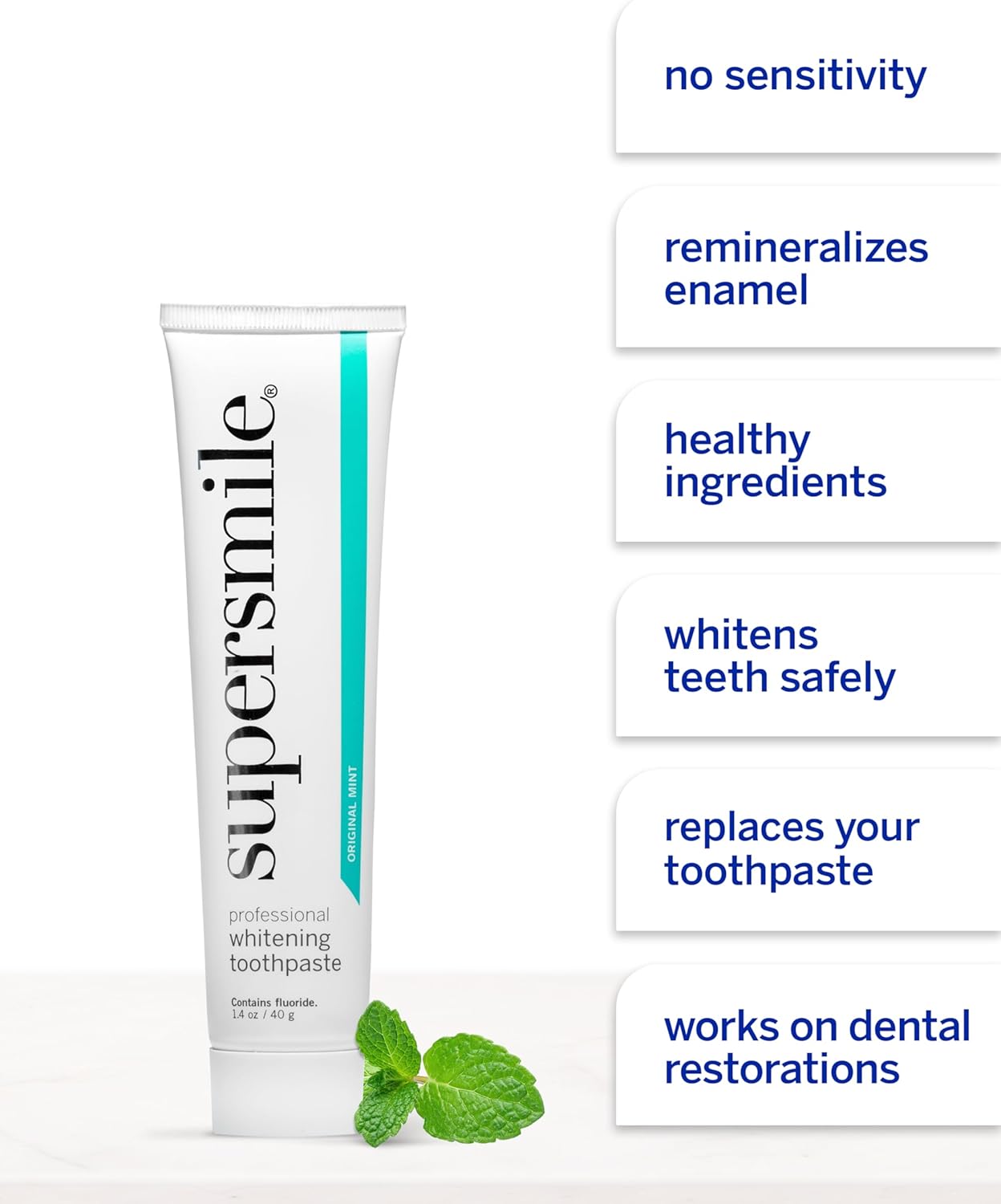 Supersmile Professional Whitening Toothpaste w/ Fluoride - Removes Stains & Whitens Teeth 6 Shades - Enamel Strengthening - No Sensitivity - Travel Size (Original Mint, 1.4 Oz)