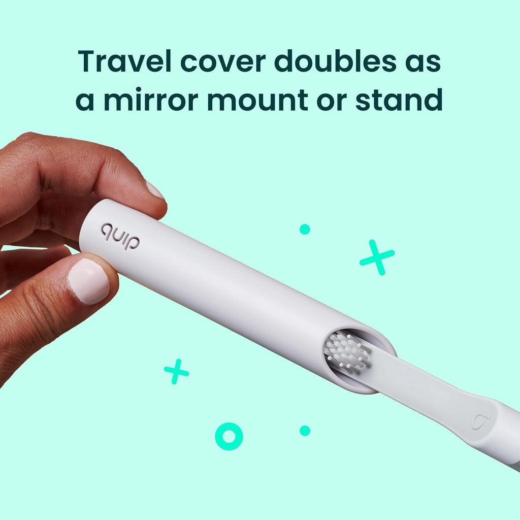 Quip Metal Sonic Electric Toothbrush for Adults - Time Travel & Soft Bristles with Travel Case & Replacement Brush Head - 3 Month Battery Life - Moonrise Champagne
