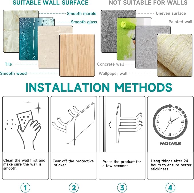 Toothbrush Holder Wall Mounted, Electric Toothbrush Head Holder SUS304 Stainless Steel Toothbrush Holders for Bathroom, Kids Tooth Brushing Holder Self Adhesive Toothbrush Organizer, Shower Hooks