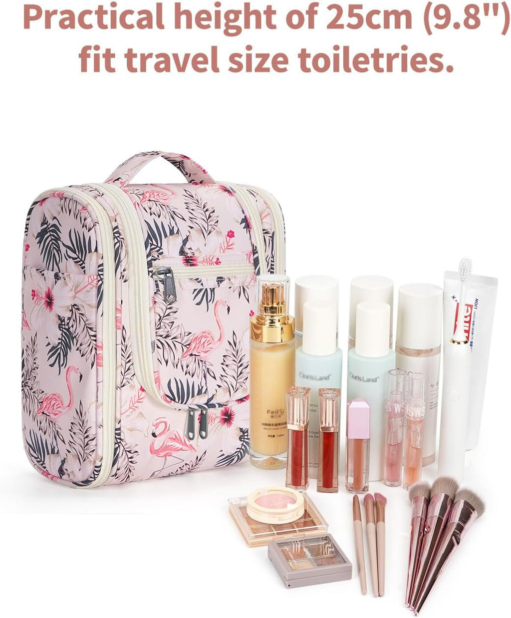 Narwey Small Hanging Toiletry Bag Women Travel Makeup Bag Organizer Toiletries Bag for Travel Size Essentials Accessories Cosmetics(Medium, Beige Bird)