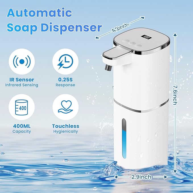 2 Pack Automatic Soap Dispenser, Touchless Liquid & Foaming Soap Dispensers, USB Rechargeable, 9-Level Adjustable Volume Control, 13.52oz/400ml, Wall Mount for Kitchen, Bathroom,Hotel, Easy for Kids