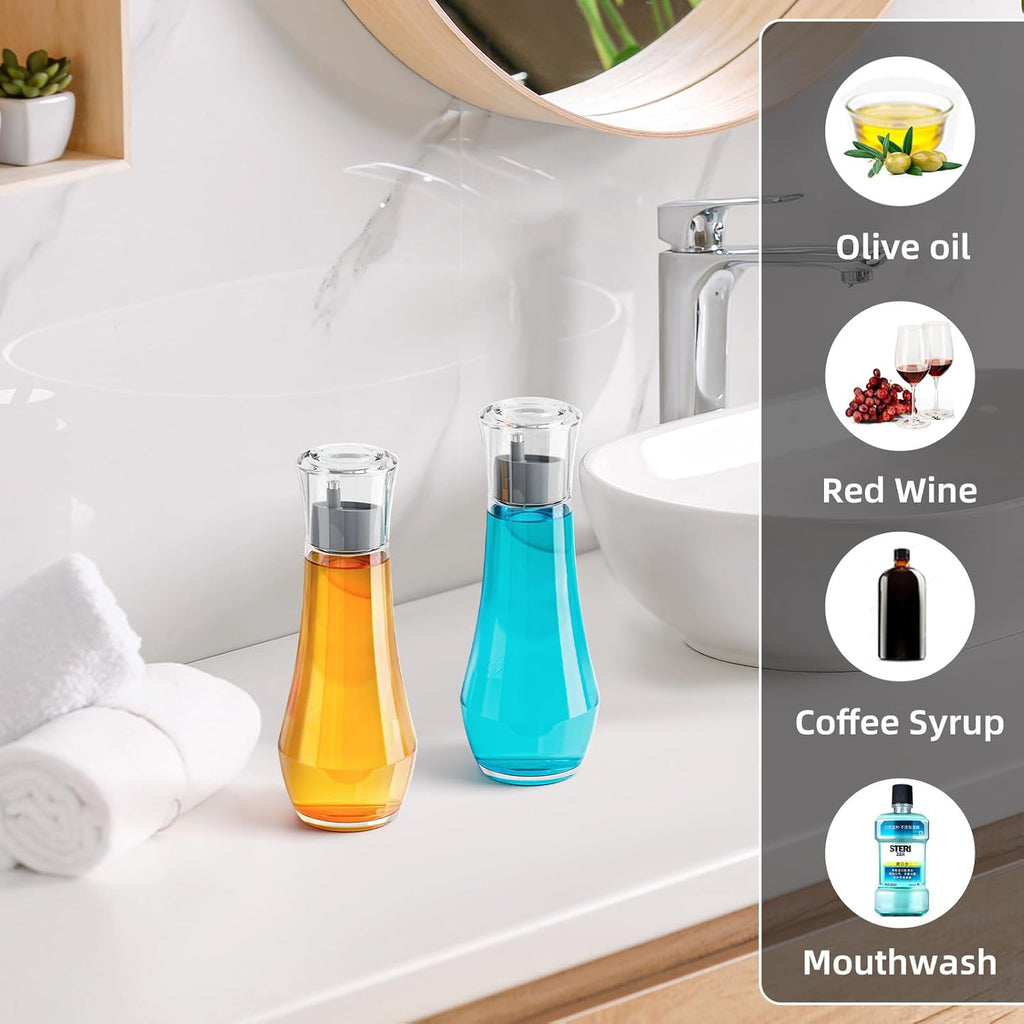 VITVITI Glass Mouthwash Dispenser for Bathroom, 8.8OZ Mouth Wash Container Bottle with Lid Cup, Small Clear Refillable Mouthwash Dispenser Decanter for Countertop, Gray