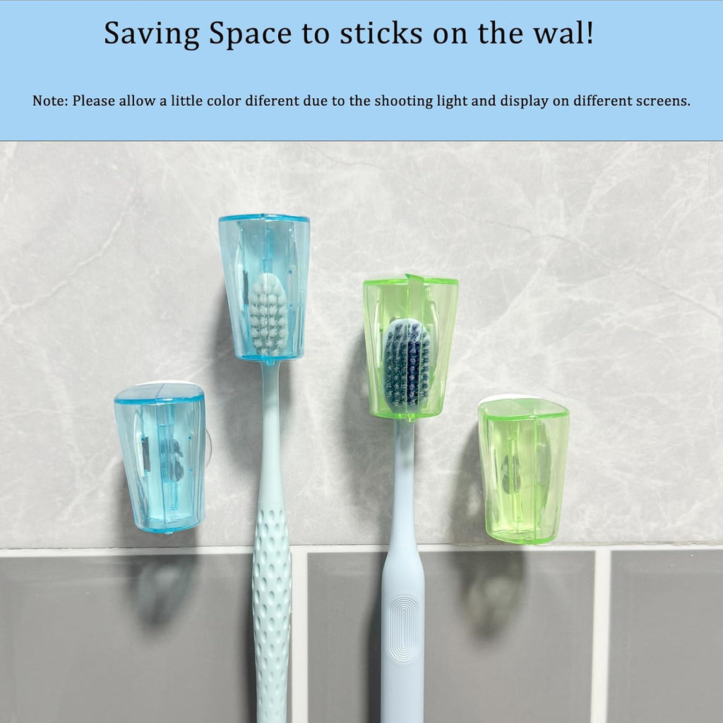 4 PCS Travel Toothbrush Head Covers Caps, Tooth Brush Protector Cap Brush Pod Case Portable Plastic Clip Wall Mounted Hanging Rack Organizer for Bathroom Travel