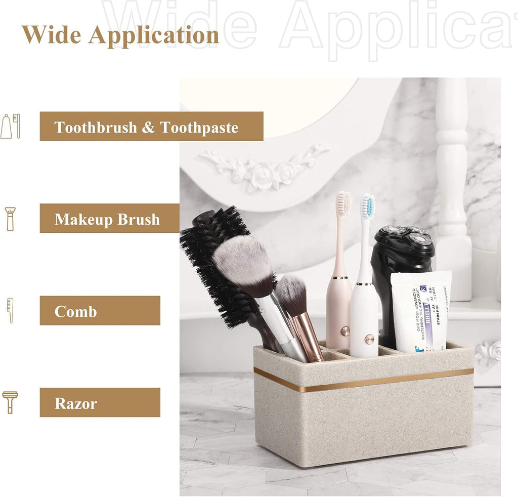 Shinowa Resin Toothbrush Holder, 5 Slots Hygienic Electric Toothbrush Holder Storage Stand Organizer for Toothbrush, Toothpaste, Razor, Gravel Khaki