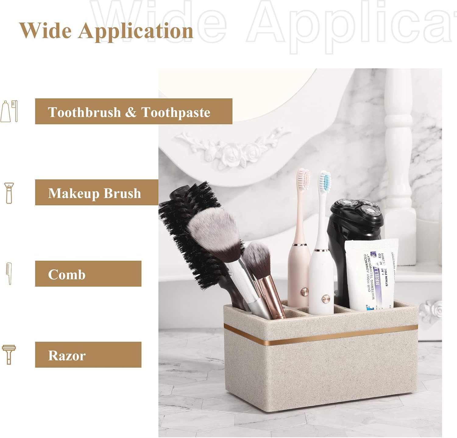 Shinowa Resin Toothbrush Holder, 5 Slots Hygienic Electric Toothbrush Holder Storage Stand Organizer for Toothbrush, Toothpaste, Razor, Gravel Khaki