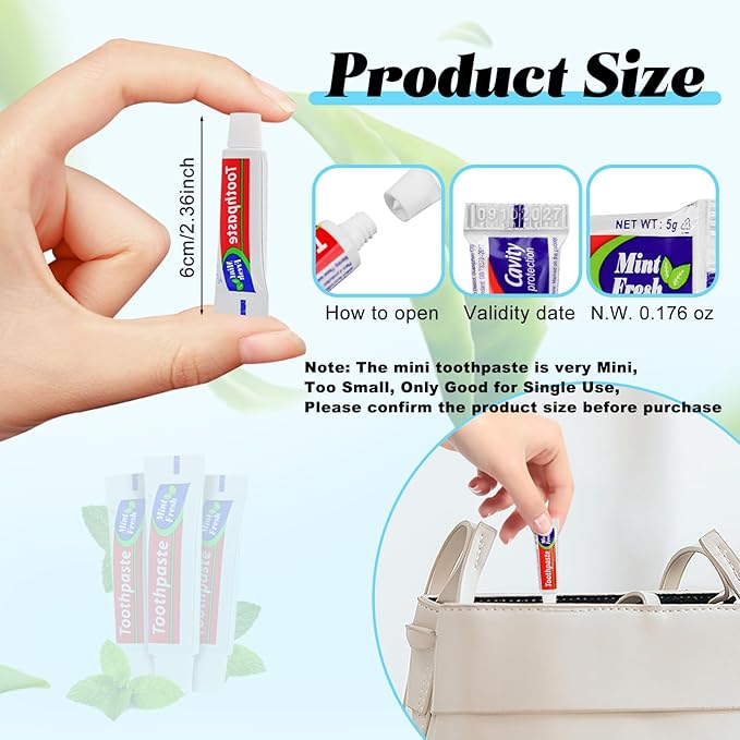 200 Tubes Extra Small Travel Size Toothpast Bulk,Mini 0.176 oz/5 Grams Small Disposable Toothpaste Mint Single Use Mini Bulk Toothpaste Travel Size for Hotel,Camping,Homeless,Charity,Guests