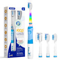 SEAGO Kids Electric Toothbrush with 2 Mins Brushing Timer and 4 Replacement Bursh Heads, Rainbow LED Light Make Brushing Fun, Boys Battery Powerd Toothbrush for 4-12 Years Old，SG-977 (Light Blue)