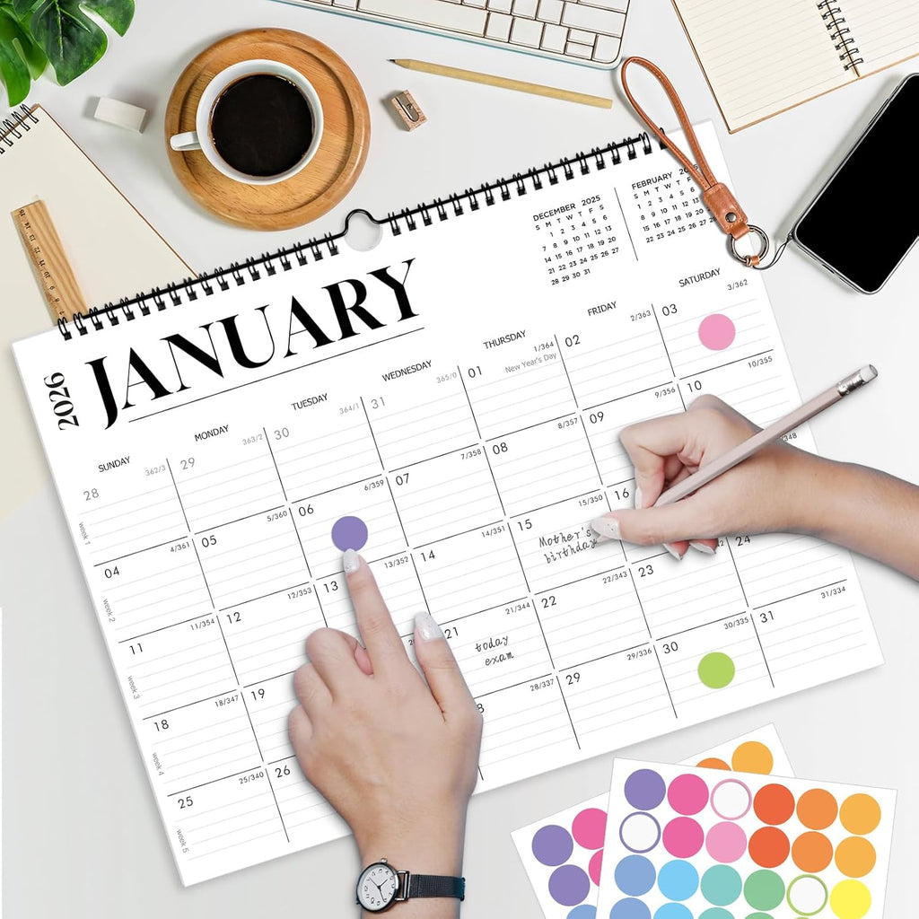 2026 Calendar, Wall Calendar 2026-2027, 18 Month Calendar January 2026 - June 2027, 14.8" X 11.5", Calendar with Twin-Wire Binding, Hanging Hook and Julian Dates (White)