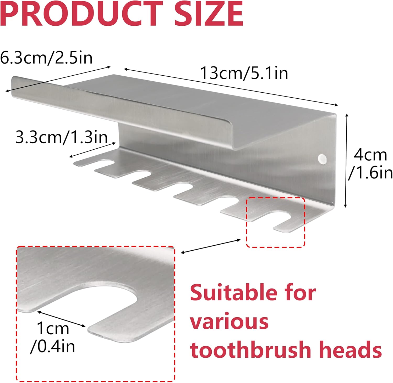 Stainless Steel Toothbrush Holder Wall Mounted - No Drill Bathroom Organizer with 3M Adhesive & Screws, 5-Slot Razor & Electric Toothbrush Holder, Rustproof for Wet Spaces (Silver, 18/8 304 Grade)