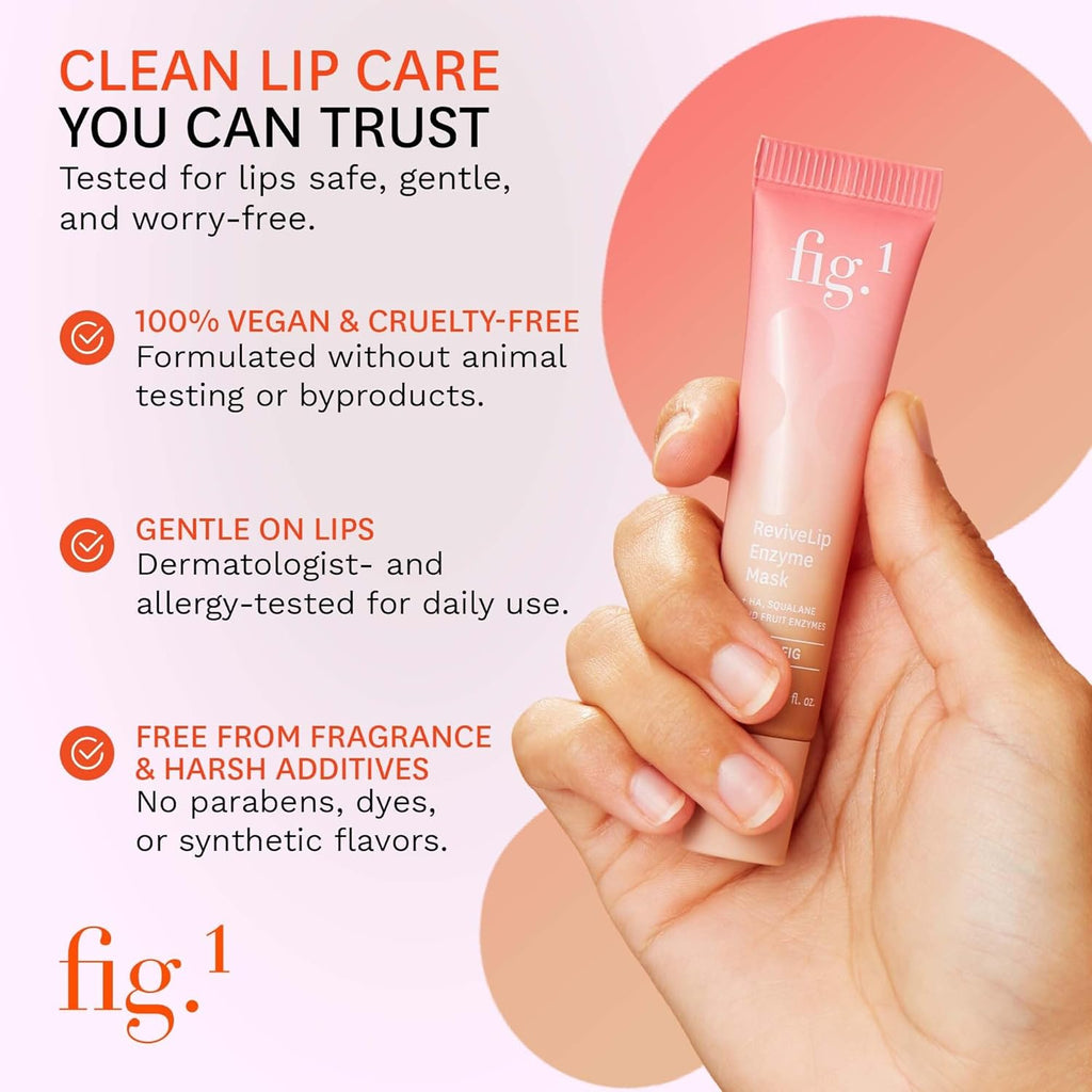 Fig.1 ReviveLip Enzyme Mask | Hydrating Lip Balm for Dry Flaky Lips – Vegan Moisturizing Lip Treatment with Papain & Hyaluronic Acid | Overnight Lip Mask | Lip Moisturizer for Sensitive Skin 0.5 oz