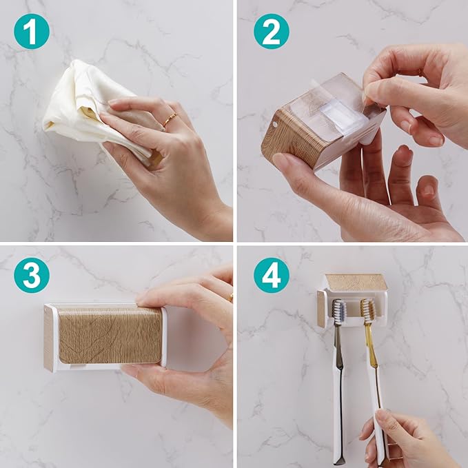 2 PCS Toothbrush Holders Wall Mounted with Cover, Electric Tooth Brushing Holder for Bathroom, 2 Slots Self Adhesive Toothbrush Organizer, Toothbrush Stand for Family, Kids (2, Wood Grain)