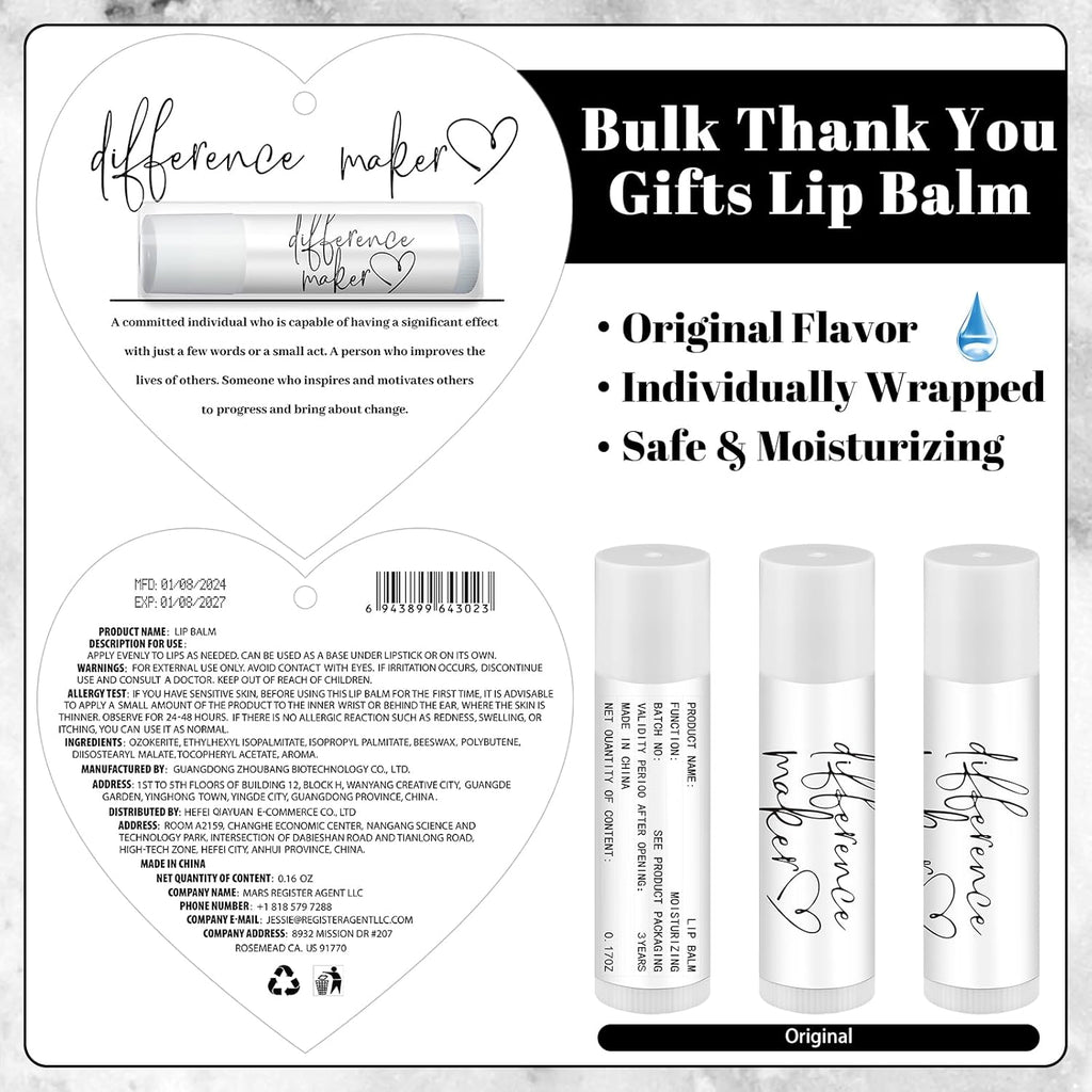 30 Pack Christmas Employee Appreciation Gift Lip Balms Bulk Staff Teacher Team Volunteer Thank You Gift Thanksgiving Christmas Appreciation Party Favor for Women Men(Heart,White)
