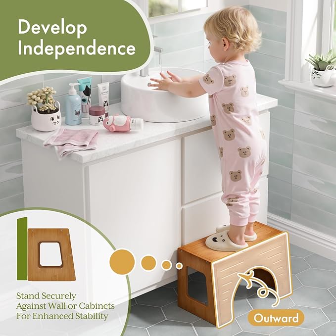 AmazerBath Toddler Toilet Step Stool, 3-in-1 Bamboo Toilet Squat Stool for Adults, 0.59" Thickness One Step Non-Slip Baby & Kids Potty Poop Stool for Bathroom Sink, Counter, Bedroom, Closet, 9"