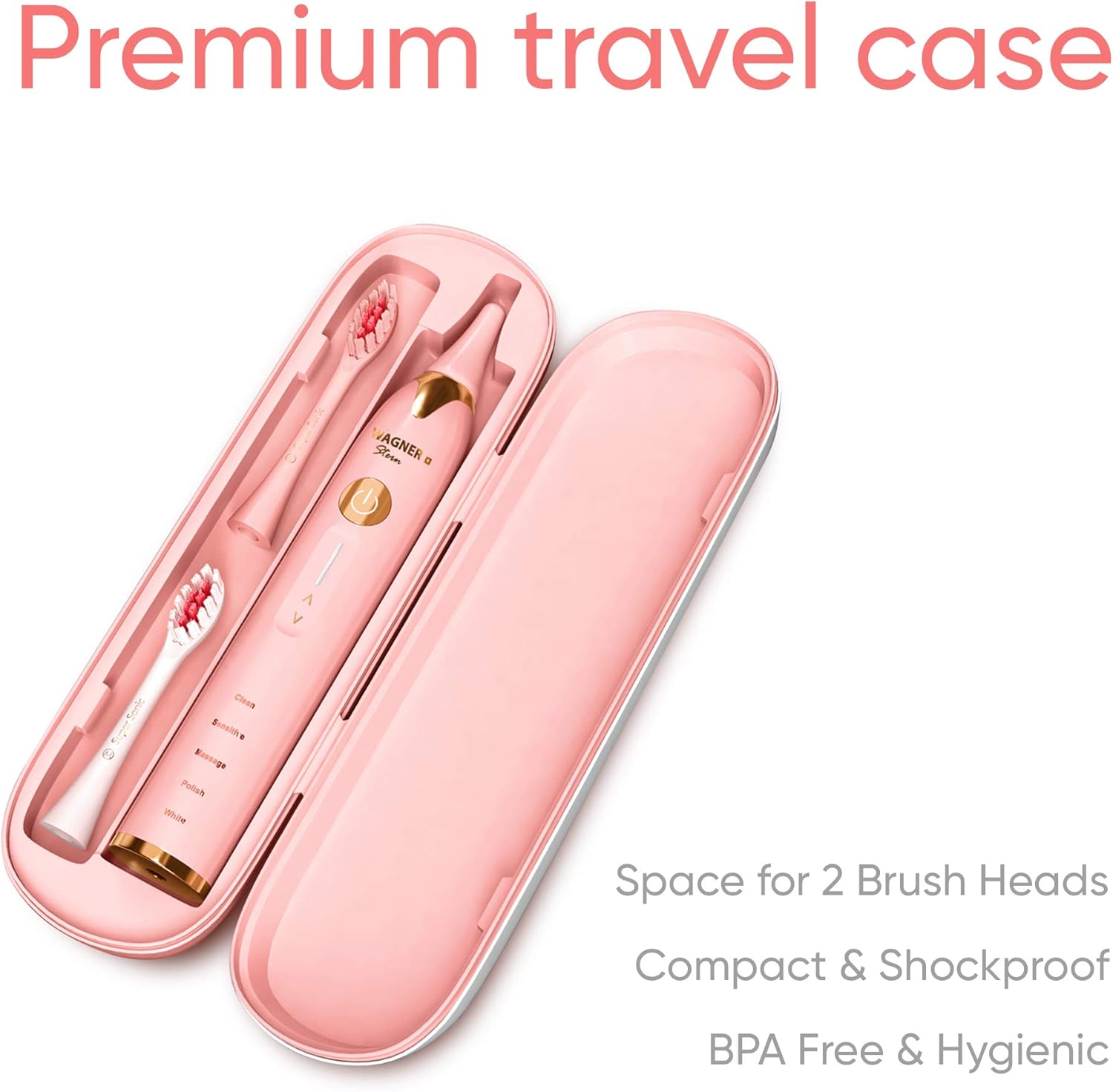 Wagner Stern. Duette Series. 2 Electric toothbrushes with Pressure Sensor. 5 Brushing Modes and 4 Intensity Levels, 10 Dupont Bristles, 2 Premium Travel Cases. (Pink/Blue)