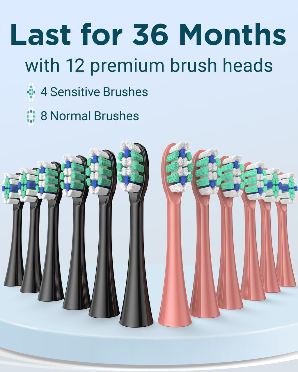 Rtauys 2 Pack Electric Toothbrush for Adults - 2 Rechargeable Electric Toothbrushes with 12 Brush Heads & 2 Travel Cases, Power Electric Toothbrush with Holder, 120 Days Battery Life - Black+Rosered