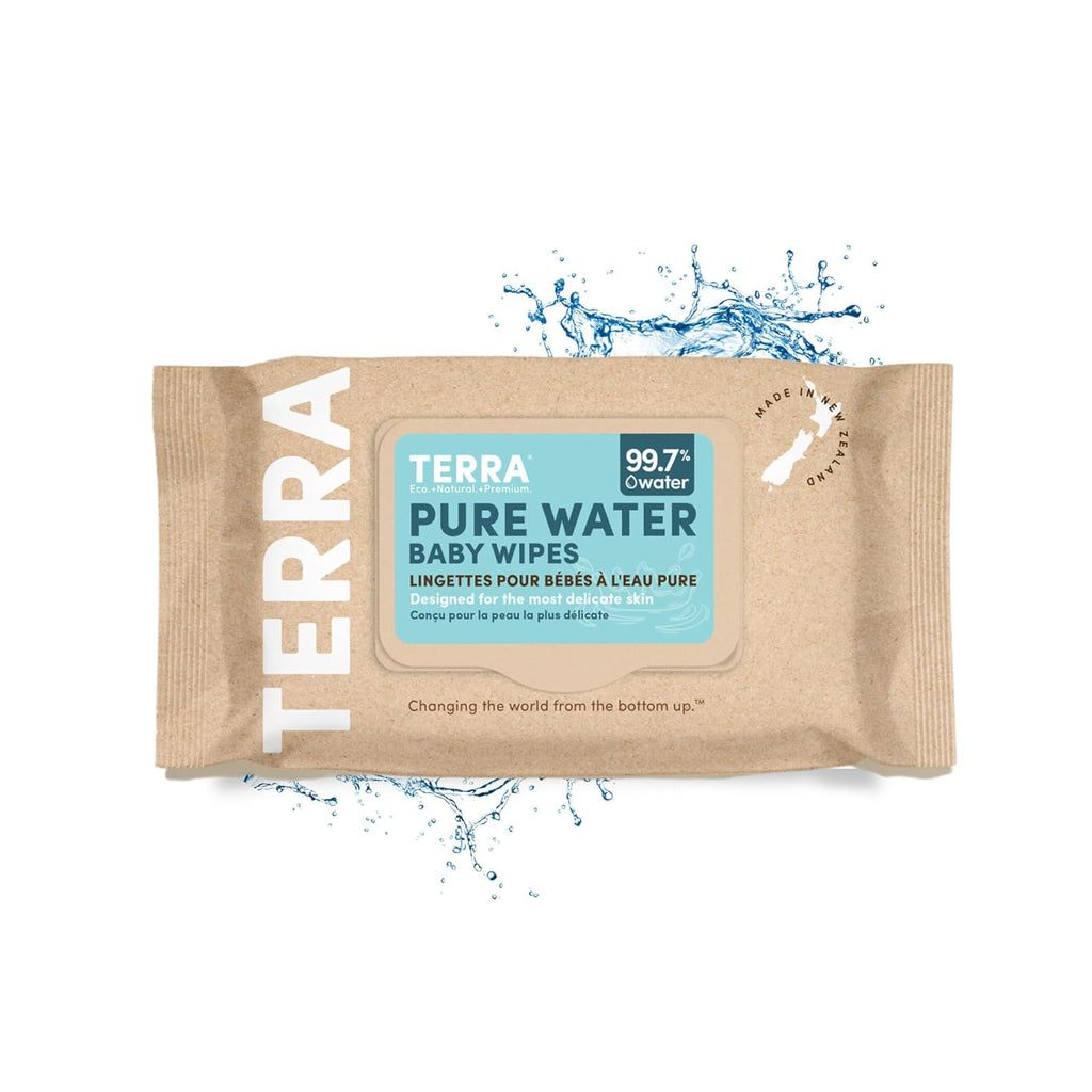 Terra Organics Pure New Zealand Water Bamboo Baby Wipes, Biodegradable, Natural, 1 Pack of 70 Wipes