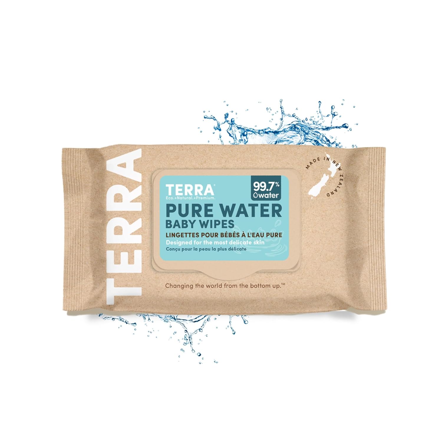 Terra Organics Pure New Zealand Water Bamboo Baby Wipes, Biodegradable, Natural, 1 Pack of 70 Wipes