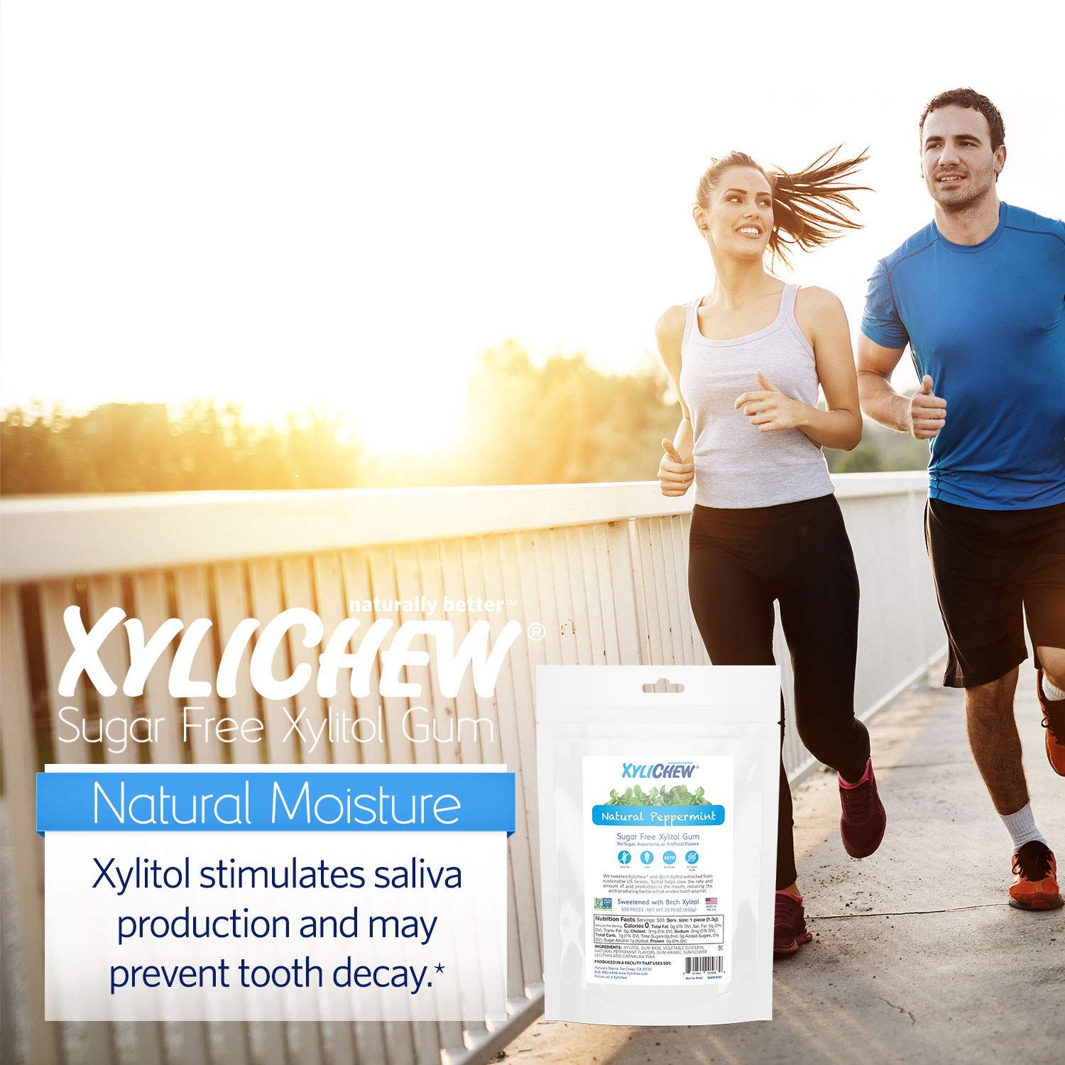 Xylichew 100% Xylitol Chewing Gum - Non GMO, Non Aspartame, Gluten Free, and Sugar Free Gum - Natural Oral Care, Relieves Bad Breath and Dry Mouth - Peppermint, 500 Count