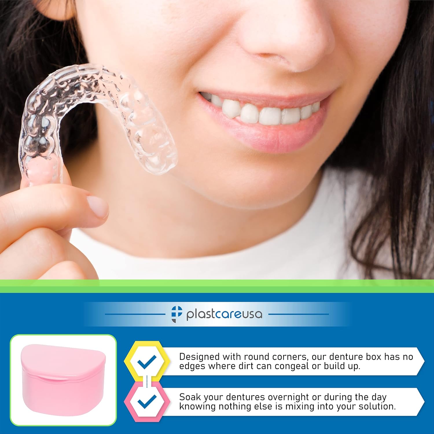 PlastCare USA Yellow Denture Cases Pack of 5 - Dental Box For Artificial Teeth, Mouth Guard, Night Guard, Gum Shields, Retainer - Denture Bath Container for Women and Men - Travel Denture Cup